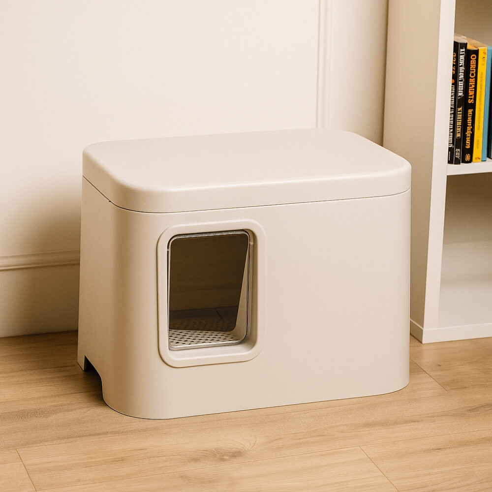 GIZMO Litter Box - White Deluxe - lifestyle side angle