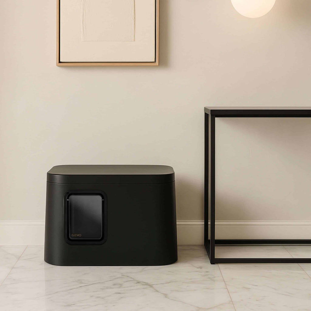 GIZMO Litter Box - Black Deluxe - Lifestyle next to table