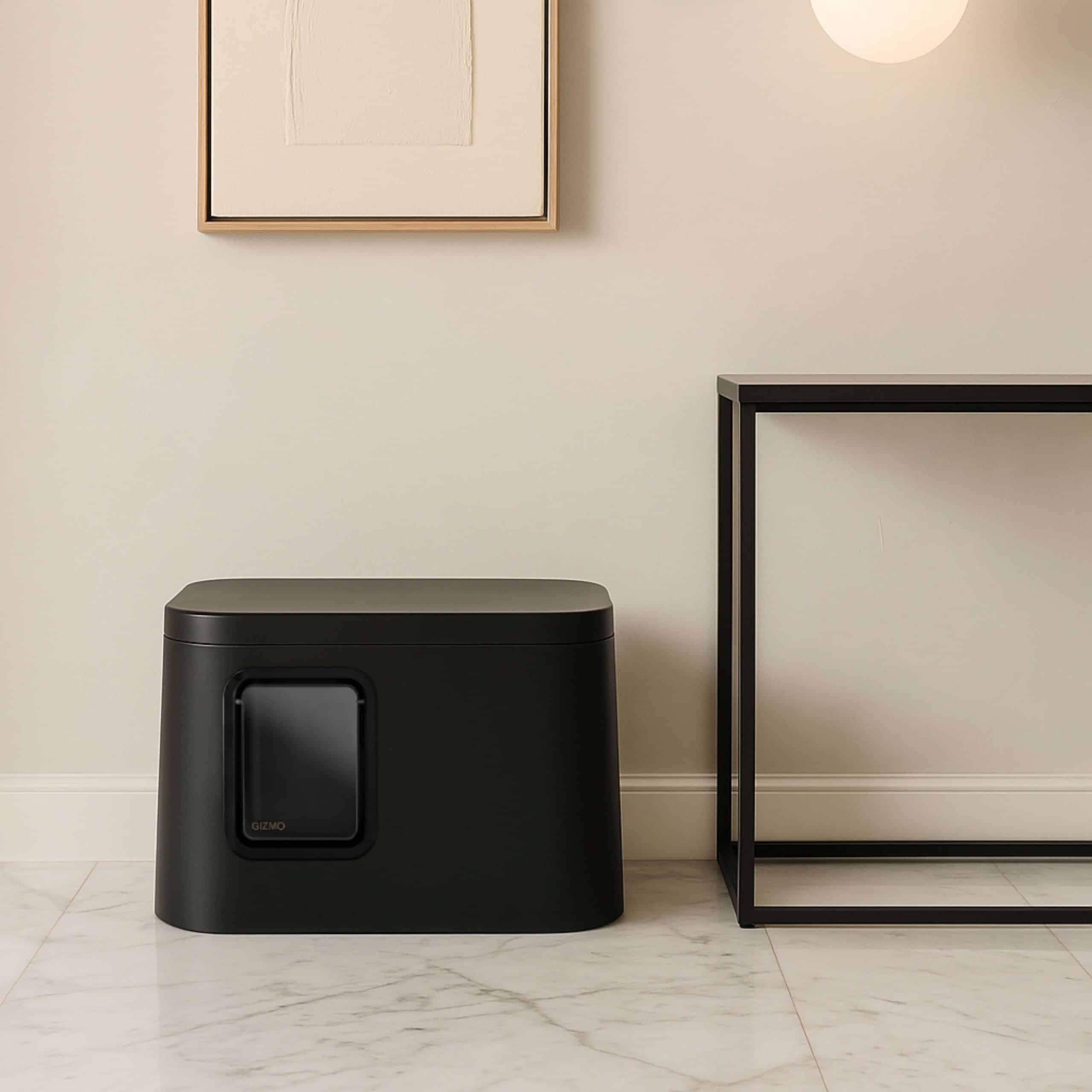 GIZMO Litter Box - Black Deluxe - Lifestyle next to table