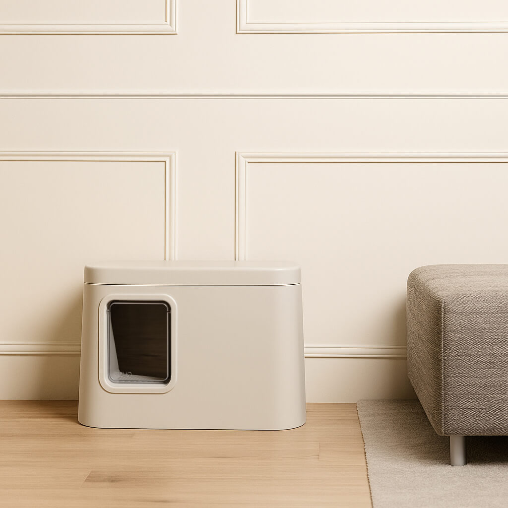 GIZMO Litter Box - White Deluxe - lifestyle side angle